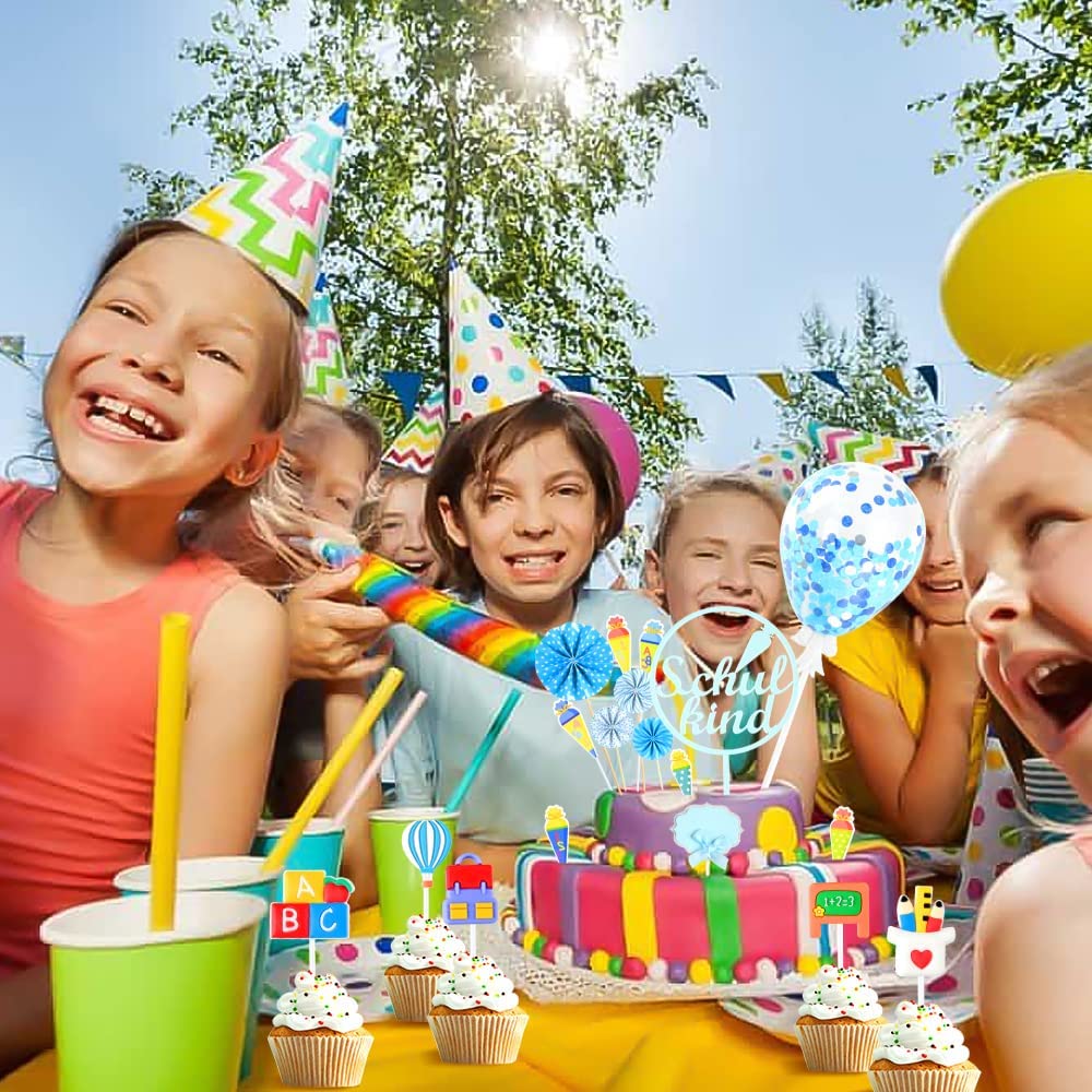 iZoeL Cake Decoration First Day of School Boys School Child Cake Decoration School Sugar Bag Cake Topper Confetti Balloon Paper Fan ABC 123 Cake Cupcake Muffin Decoration Cake Toppers