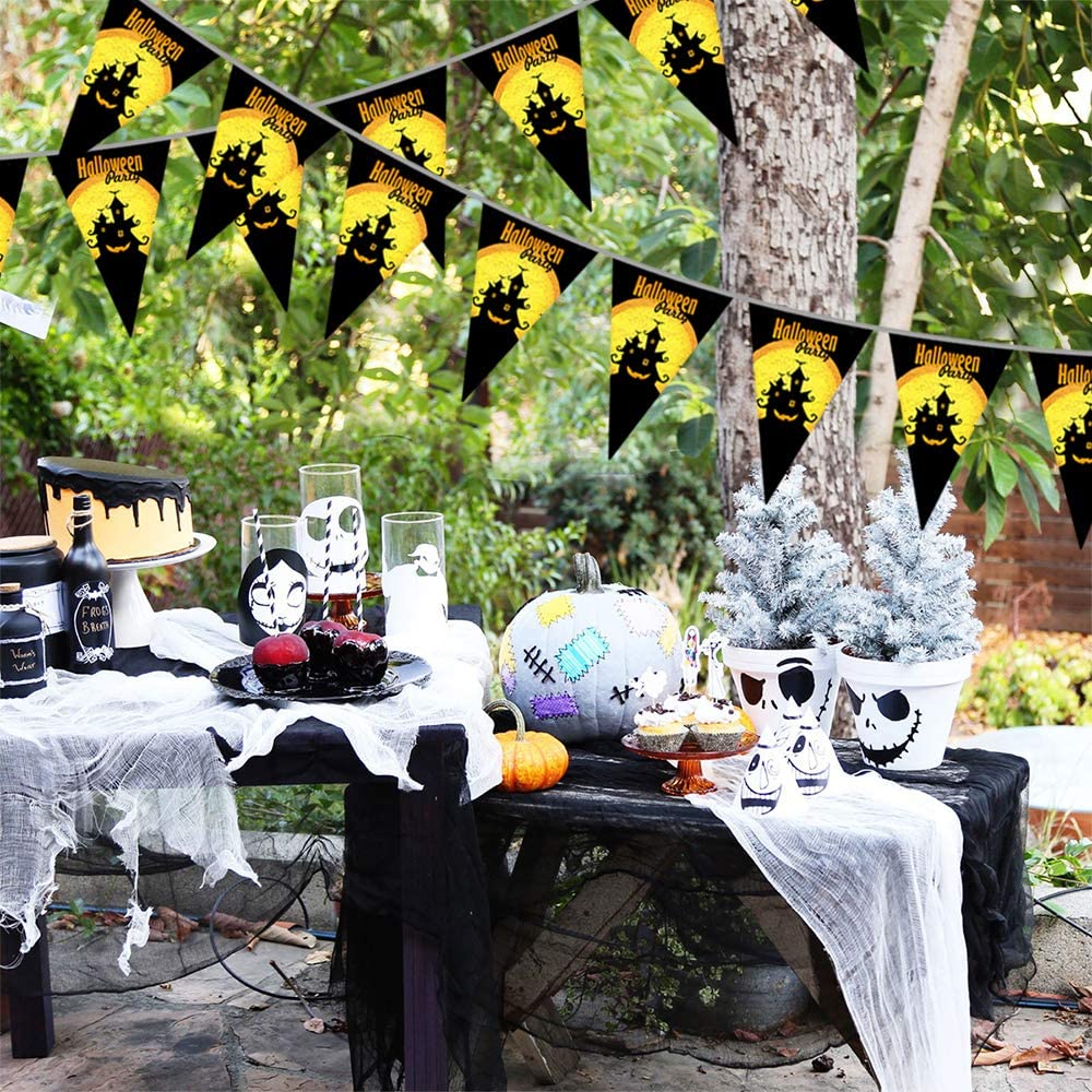 iZoeL Halloween Tableware for 20Guests Pumpkin Witches Banner Paper Plates Napkins Cups Straws - Disposable Dinnerware for Halloween Party Decorations Supplies