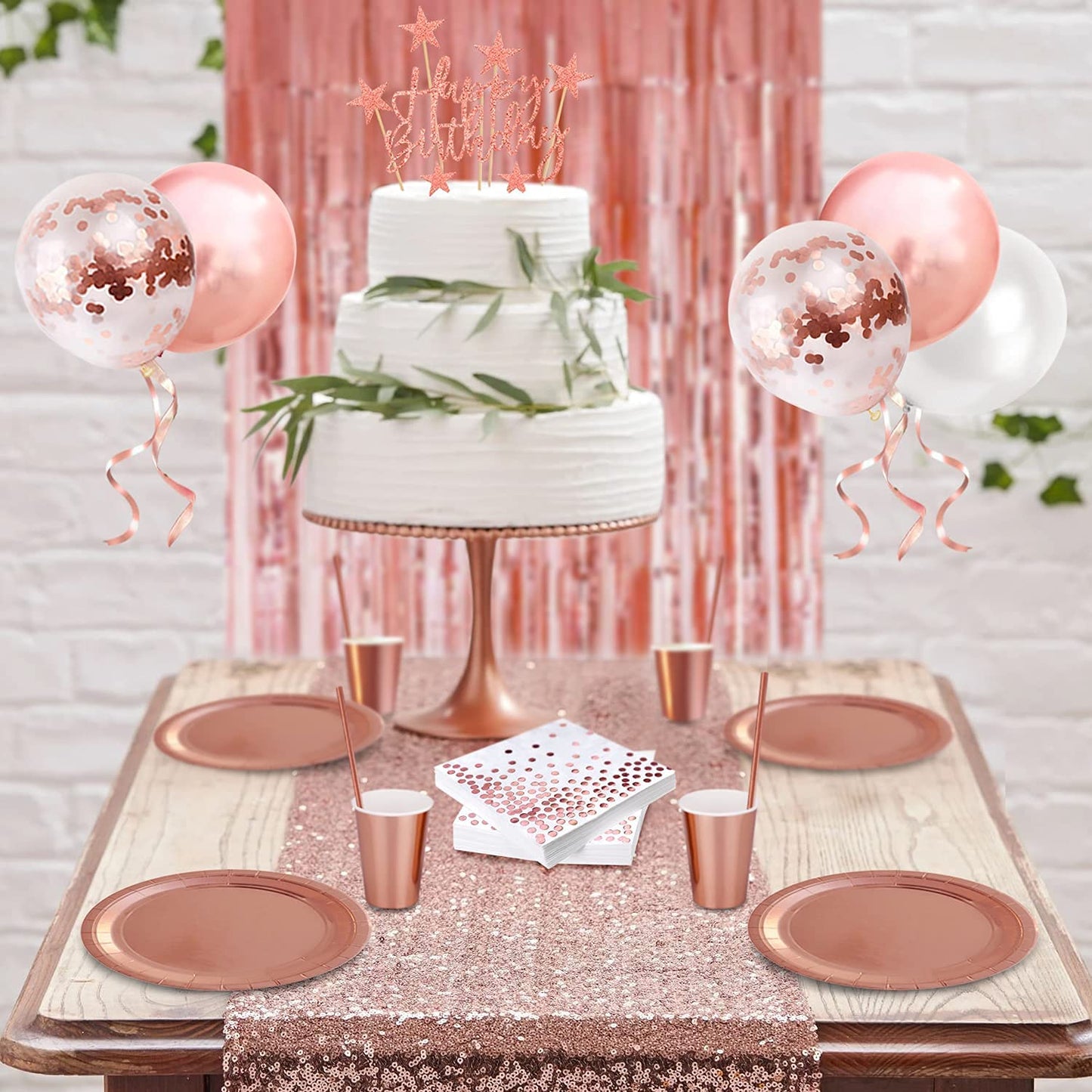 iZoeL 30 Guests Rose Gold Party Tableware and Rose Gold Birthday Balloons for Birthday Anniversary