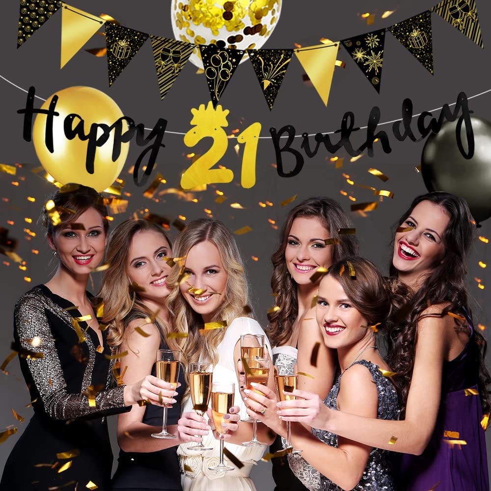 iZoeL 21st Black Gold Birthday Party Decorations - small