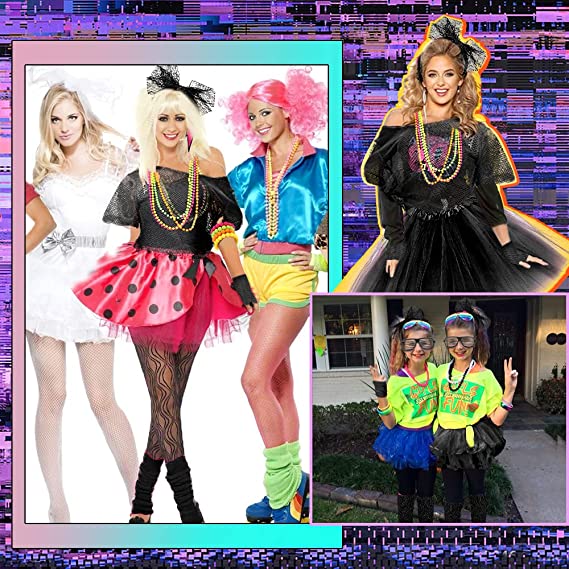 iZoeL 80s Fancy Dress for Women Halloween Costumes for Girls 80s Accessories Costume Outfits - 80s Top Headband Gloves Leg Warmers Necklace