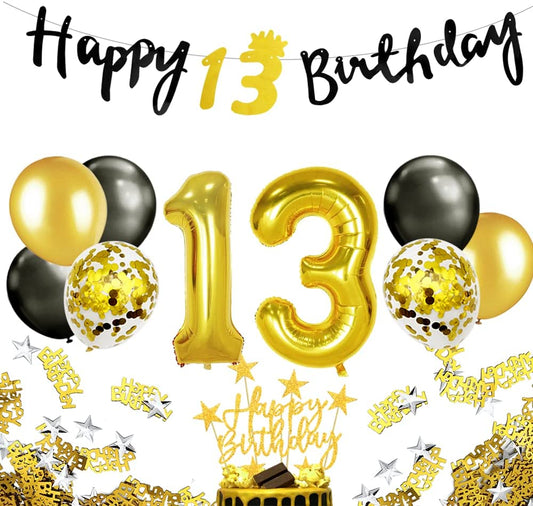 iZoeL 13th Black Gold Birthday Party Decorations - small
