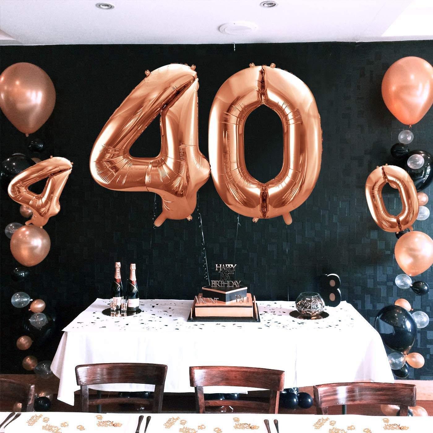 iZoeL Balloon 18/21/30/40/50/80 helium incl.4pcs XXL and Small Rose Gold balloon, 30g 40 Number Confetti,20g Happy Birthday Table Confetti, Birthday Anniversary Party Decoration(Rose Gold 40)