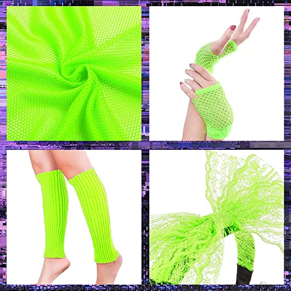 iZoeL 80s Fancy Dress for Women Halloween Costumes for Girls 80s Accessories Costume Outfits - 80s Top Headband Gloves Leg Warmers Necklace