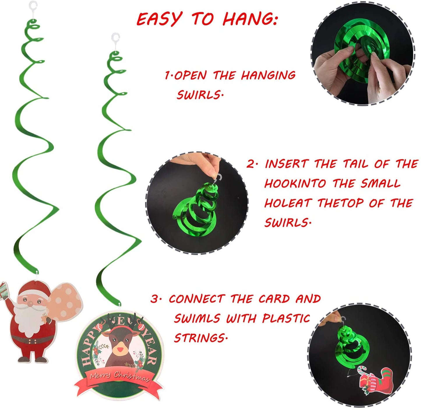 iZoeL XXL Merry Christmas Decoration Balloon Set, Merry Christmas Banner, Xmas Hanging Swirl, XXL Santa Claus Balloon, Floating Santa Claus Hat, Photo Booth Props for Christmas Eve Party Supplies