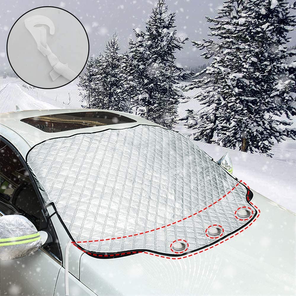 iZoeL Car Windscreen Cover with magnets for Frost Snow Ice Sun Shade 2 Hooks Universal for SUV Car Trucks
