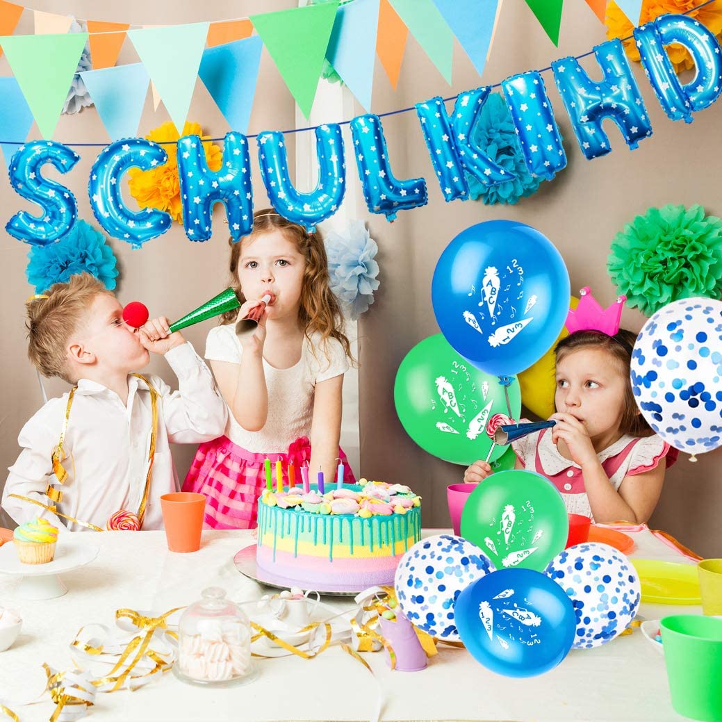 iZoeL Schuleinführung Schulanfang Einschulung Deko SCHULKIND Foil Balloons 15 Latex Balloons for boys 379-1