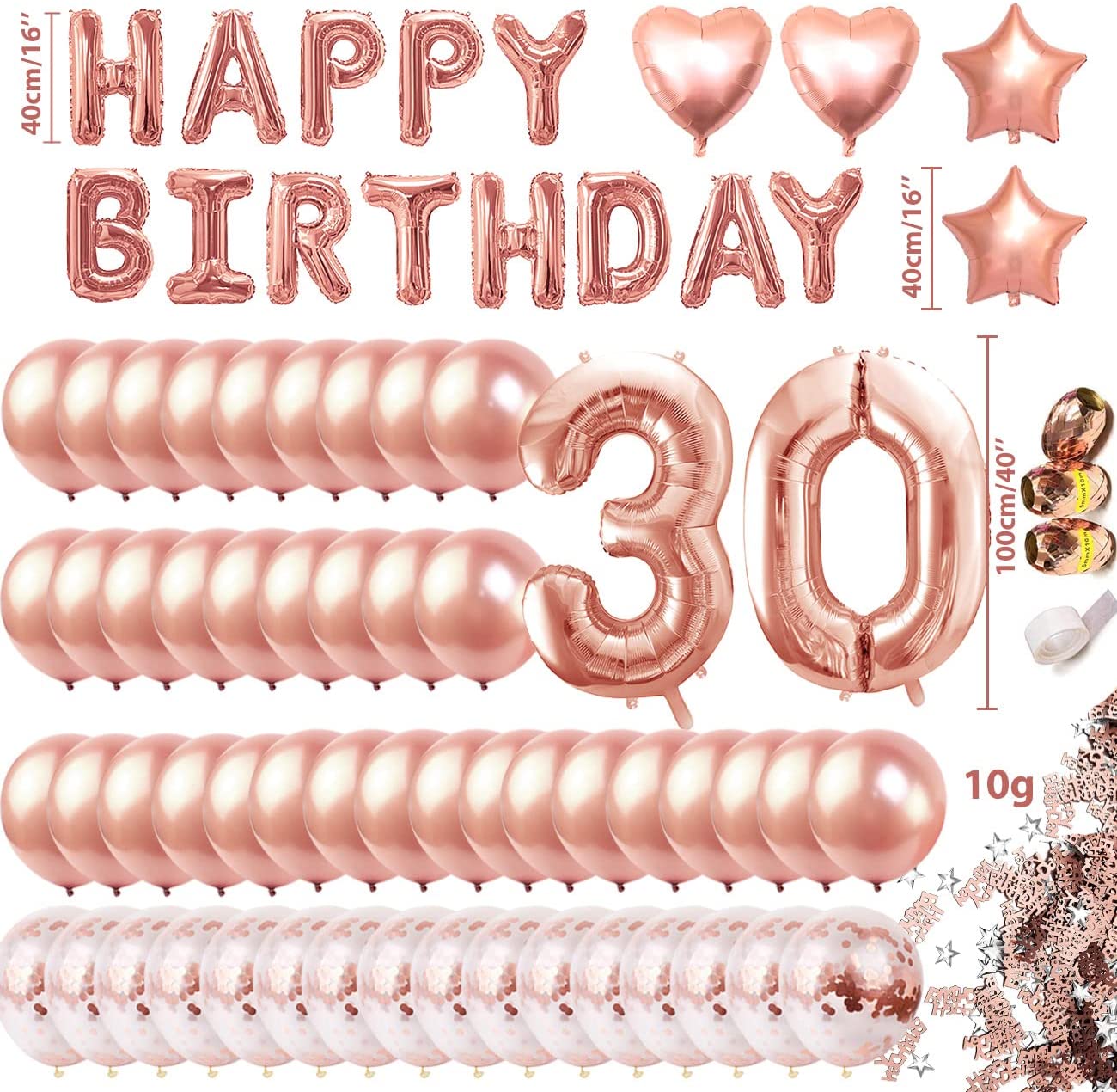 iZoeL 30th Rose Gold Birthday Balloon
