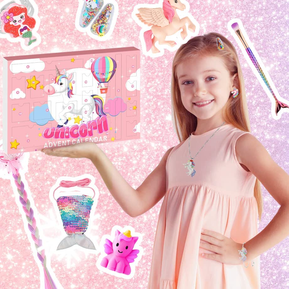 iZoeL Unicorn Advent Calendar 2022 Girls Christmas, 24 Days Novelty Gifts Jewelry Unicorn Accessories Coin Purse Countdown Days to Christmas Holiday Xmas Surprise Gift for Kids
