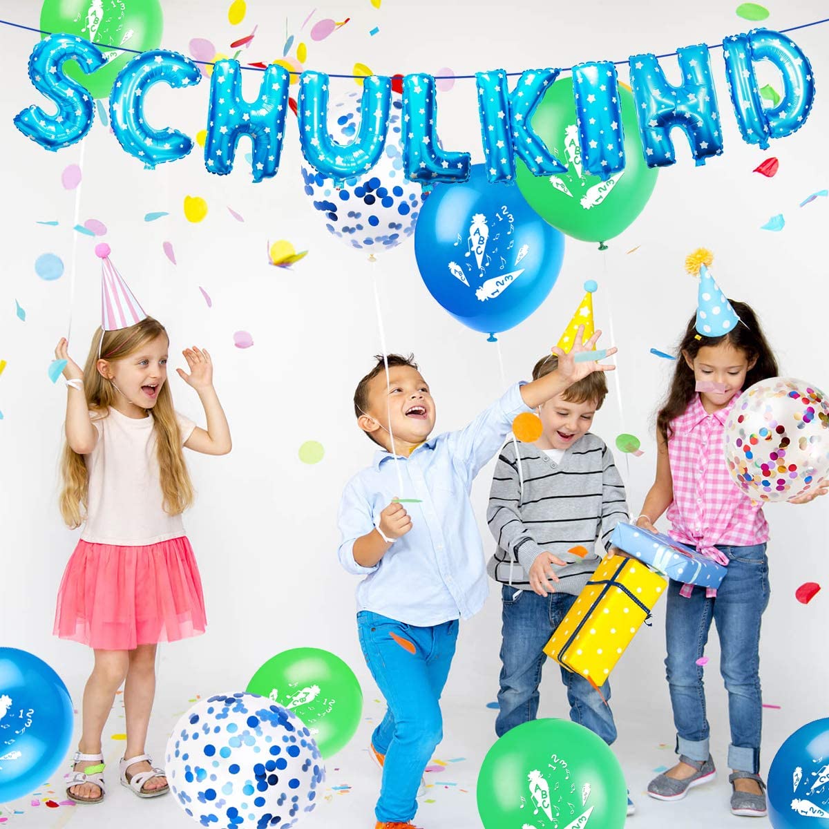 iZoeL Schuleinführung Schulanfang Einschulung Deko SCHULKIND Foil Balloons 15 Latex Balloons for boys 379-1