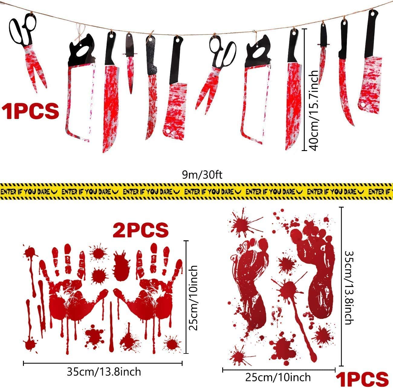 iZoeL Halloween Blood Handprint Tablecloth Banner Balloon Set-1