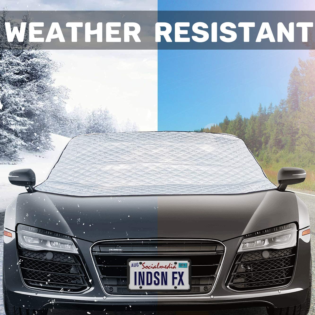 iZoeL Windshield Magnetic Snow Cover Winter Windscreen Protector Frost Ice Guard Full Protection Car Cover (XL Size 147 * 126cm)