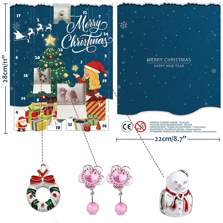 iZoeL Bracelet Advent Calendar 2021 Girls, DIY Beads Charms of 2 Bracelet, 2 Necklace, 24 Days Countdown to Christmas Holiday, Xmas Surprise Gift for Daughter Niece Sister Granddaughter