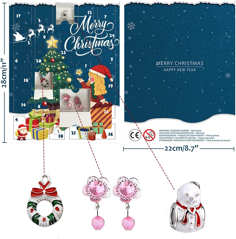 iZoeL Bracelet Advent Calendar 2021 Girls, DIY Beads Charms of 2 Bracelet, 2 Necklace, 24 Days Countdown to Christmas Holiday, Xmas Surprise Gift for Daughter Niece Sister Granddaughter