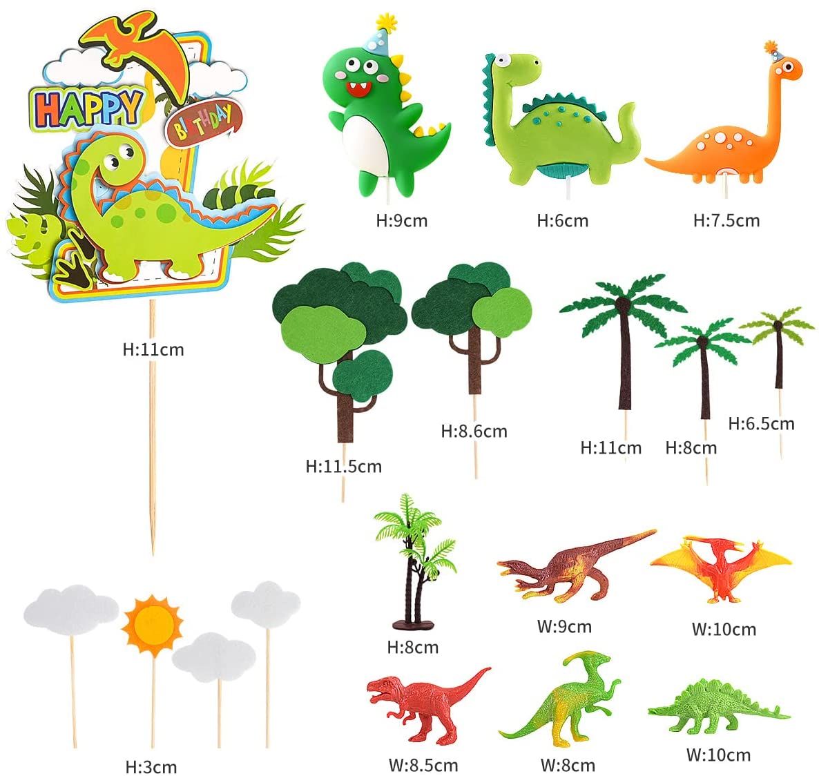 iZoeL 3D Dinosaur Cake Toppers, Dinosaur Cake Decoration, Dinosaur Happy Birthday Caker Topper, Dinosaur Cupcake Topper for Kids Boys Birthday Party Cake - 19PCS - Reusable