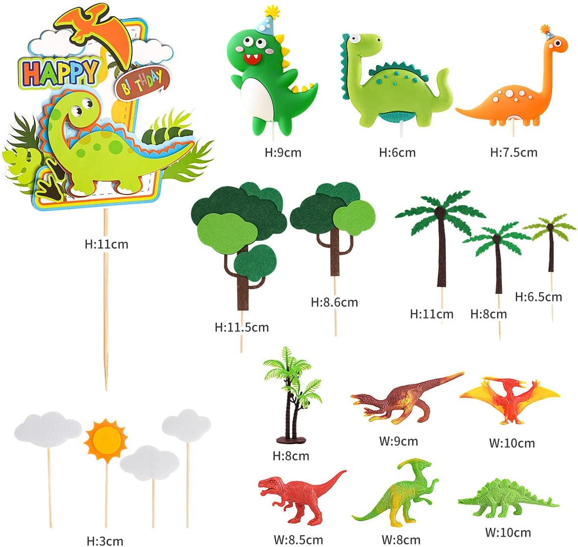 iZoeL 3D Dinosaur Cake Toppers, Dinosaur Cake Decoration, Dinosaur Happy Birthday Caker Topper, Dinosaur Cupcake Topper for Kids Boys Birthday Party Cake - 19PCS - Reusable