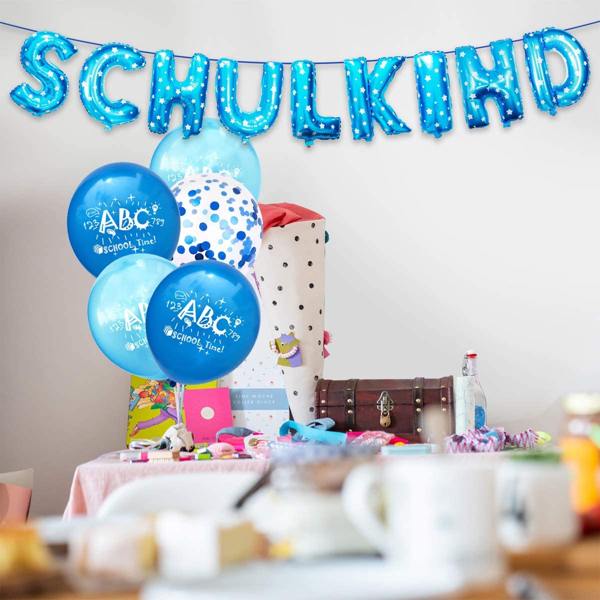 iZoeL Schuleinführung Schulanfang Einschulung Deko SCHULKIND Foil Balloons 15 Latex Balloons for boys 380-1