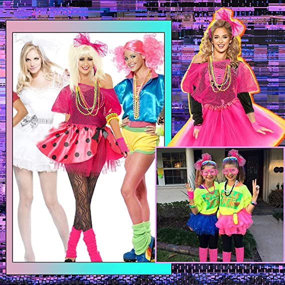 iZoeL 80s Fancy Dress for Women Halloween Costumes for Girls 80s Accessories Costume Outfits - 80s Top Headband Gloves Leg Warmers Necklace
