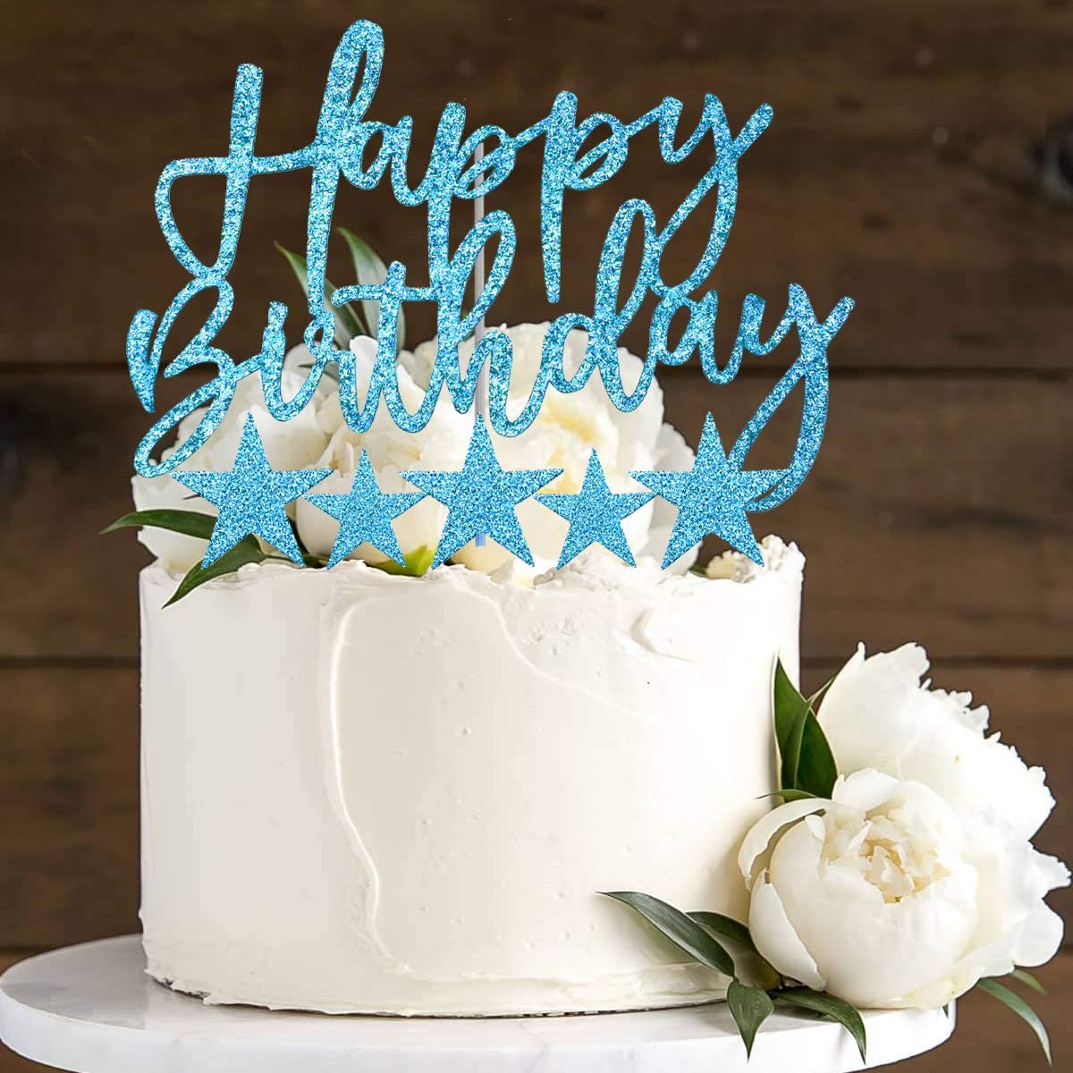 iZoeL 2 Sets Blue Cake Decoration Blue Cake Topper Happy Birthday Banner Confetti Balloon Stars Heart Cake Topper for Men Boys Women Girls Blue Theme Birthday Party Decor (Blue)