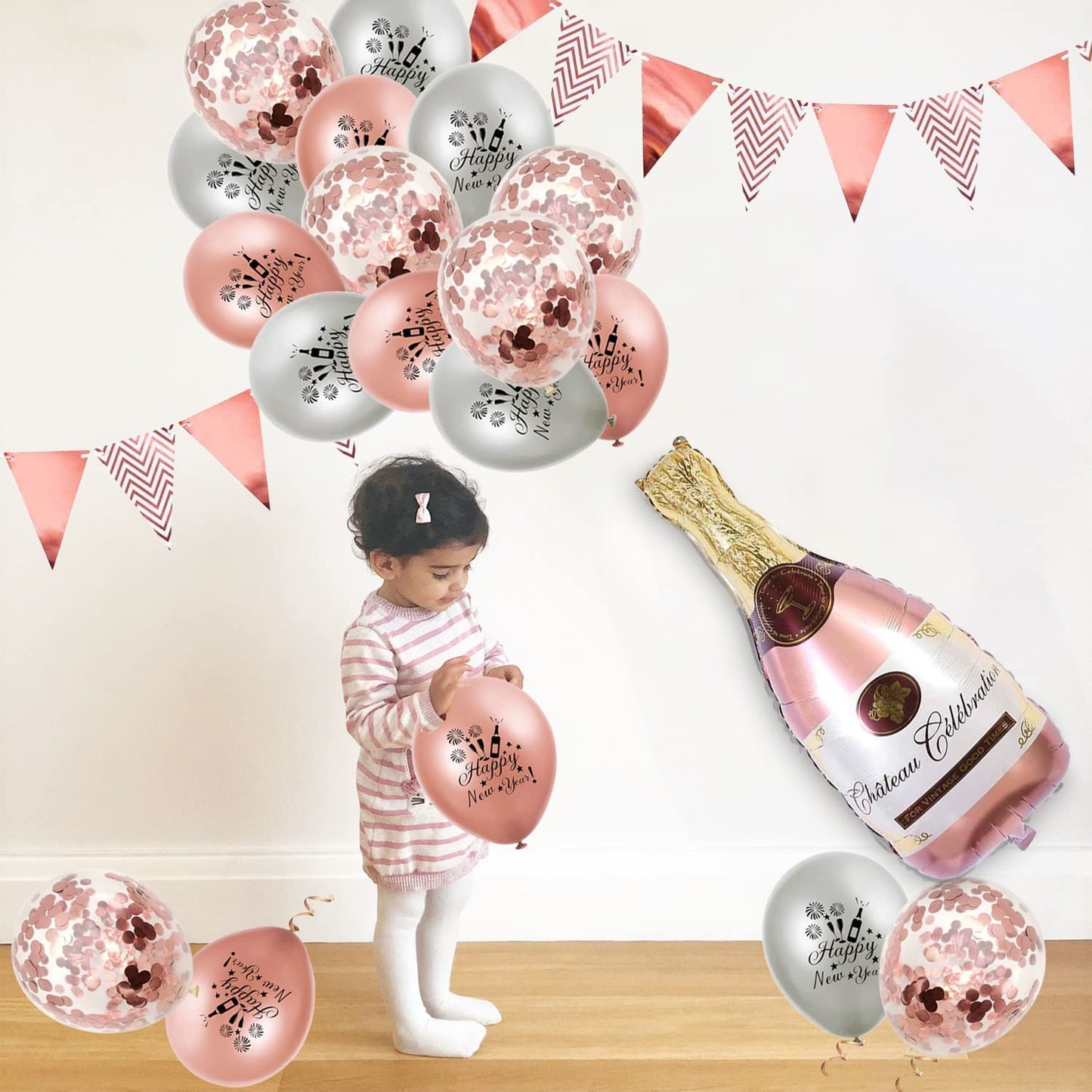 iZoeL XXL New Years Eve Party Decorations 2022, XXL Rose Gold Happy New Year Decorations, Happy New Year Banner, XXL 2022 Balloons, Latex Confetti Star Balloons - New Years Balloons