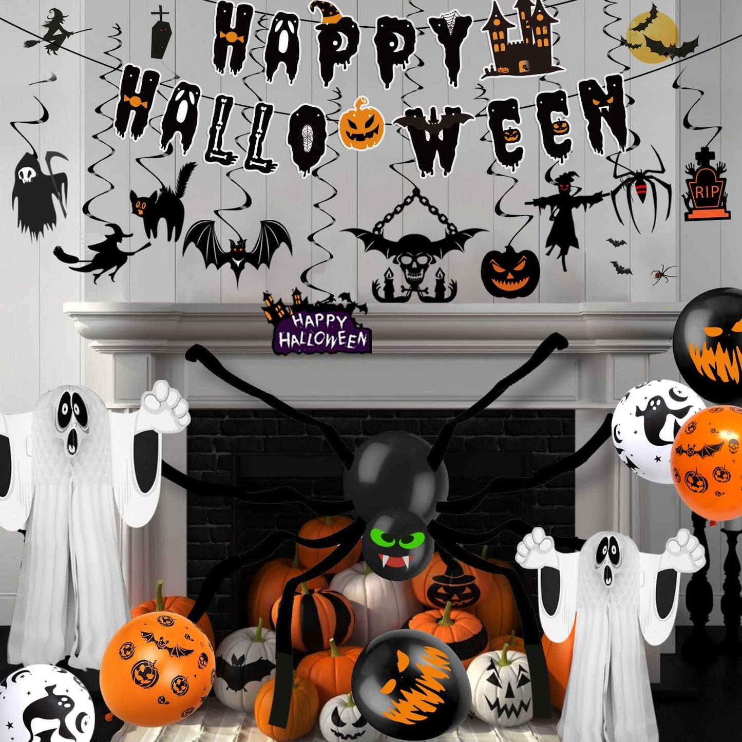 iZoeL Spooky Halloween Balloon Party Decoration Pull Flag Spiral Tablecloth Sticker Spider Crepe Paper