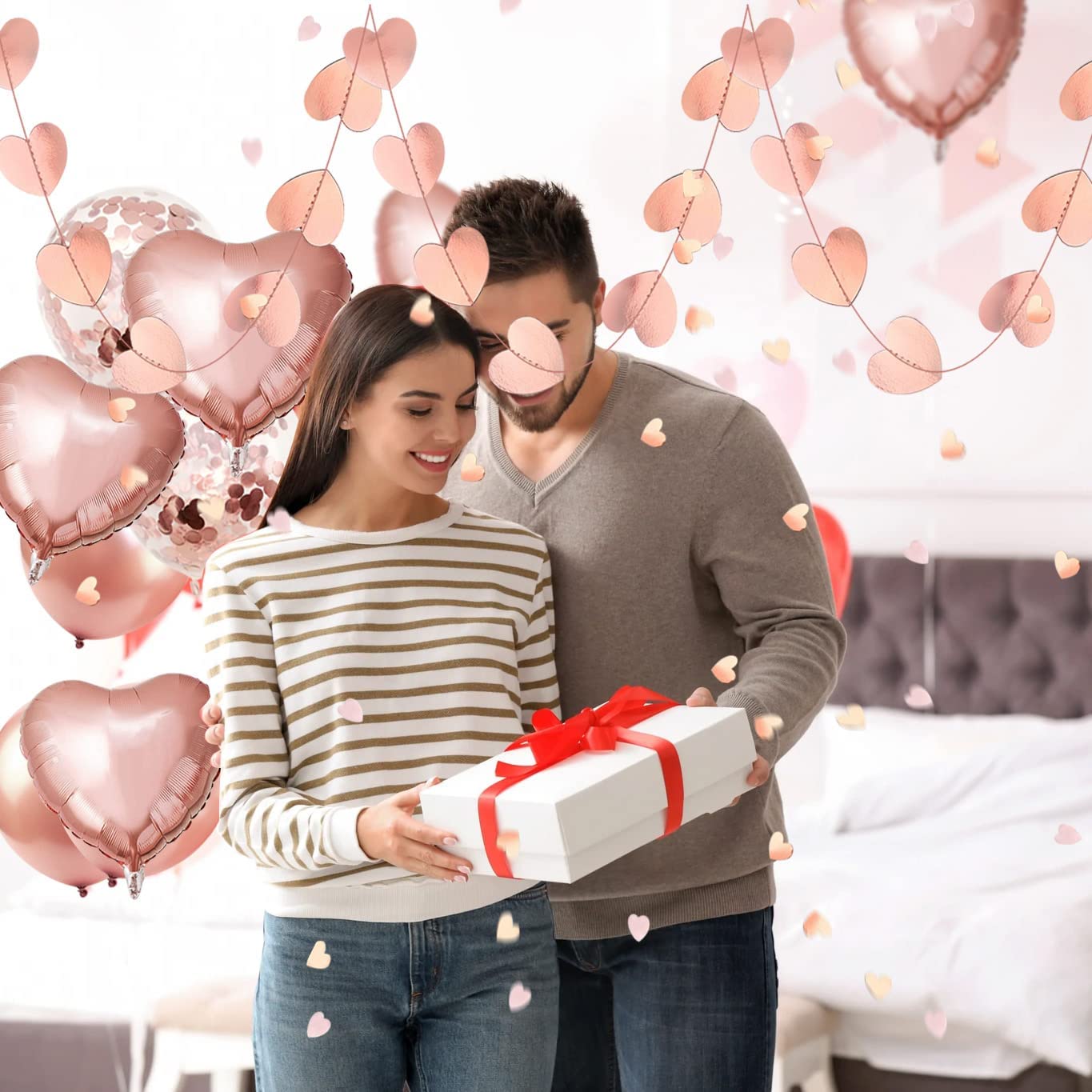 iZoeL Valentines Decorations, Rose Gold Hearts Garland 2m, Paper Heart Confetti 5000pcs, for Valentines Day Decorations Wedding Anniversary Engagement Party (Rose Gold)