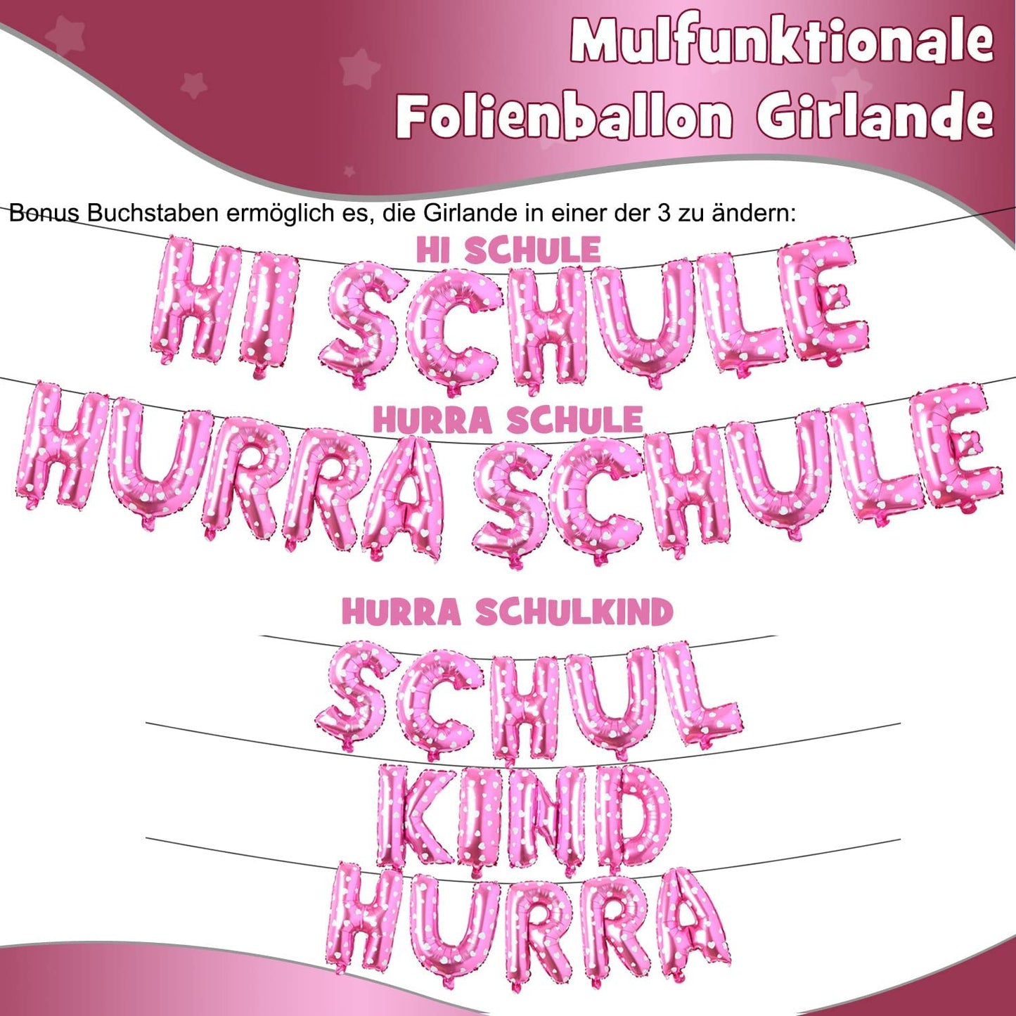 iZoeL Schule Kind Foil Balloon Garland School Balloon Confetti Pink