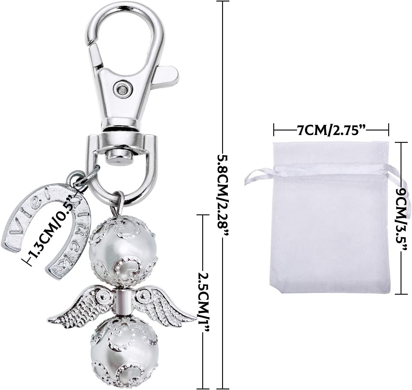 iZoeL 40 Guardian Angel Keychains Lucky Horseshoe Pendants Plus 40 Organza Bags, Thank You Nurse Gift Thank You Doctor Gift, Funeral Guest Gift Baby Shower Bridal Party Favors Wedding Gift