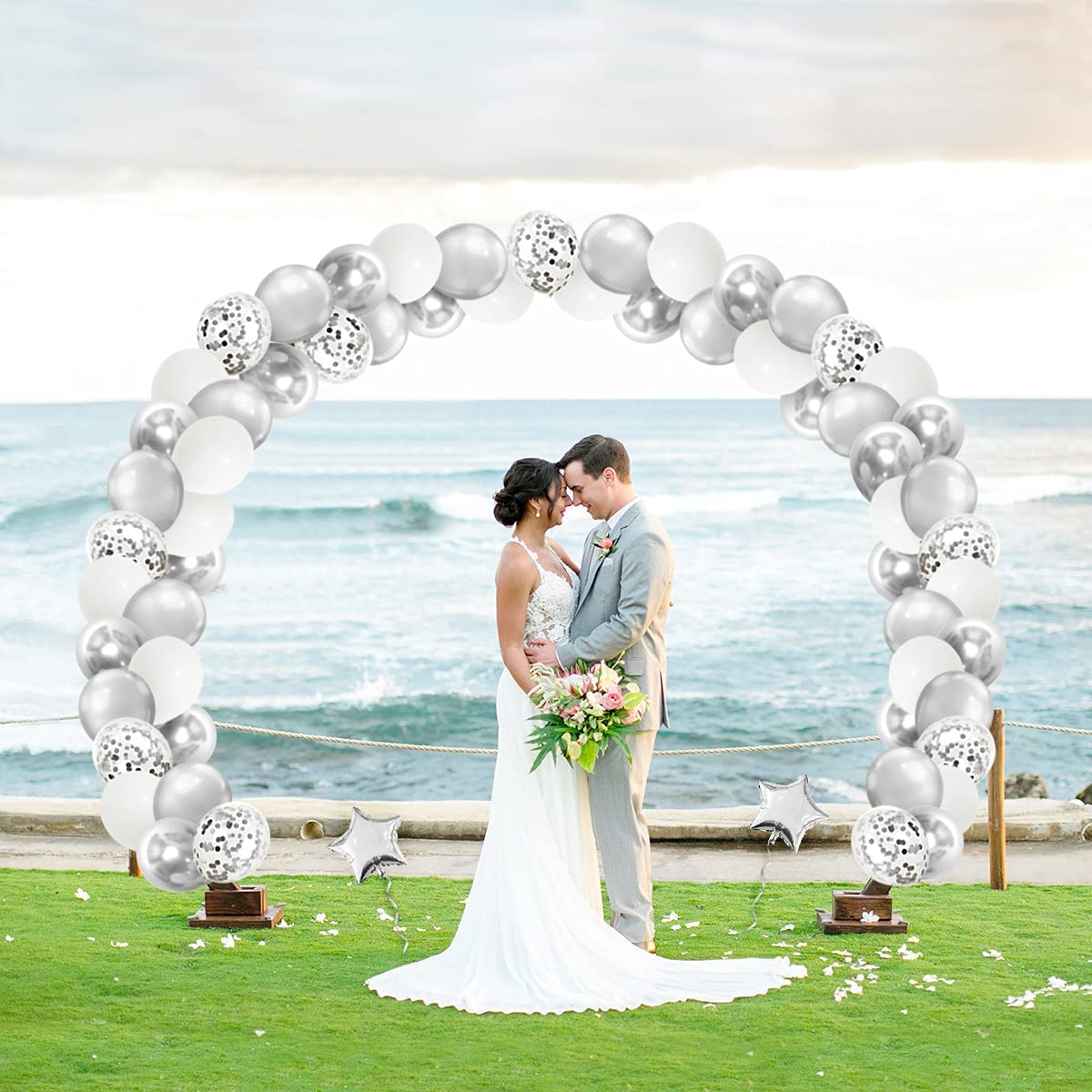 iZoeL Silver Birthday Party Decoration Silver Balloon Arch Garland Kit 113pcs Happy Birthday Banner Latex Confetti Foil Balloon Tape Strips Tie Tools Flower Clips Kid Boy Girl Man Woman