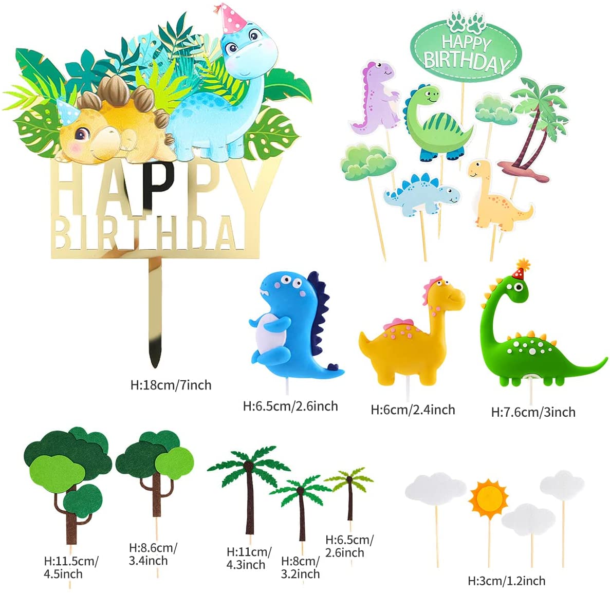 iZoeL 3D Dinosaur Cake Toppers, Dinosaur Cake Decoration, Dinosaur Happy Birthday Caker Topper,Dinosaur Cupcake Topper for Kids Boys Birthday Party Cake - 21PCS - Reusable