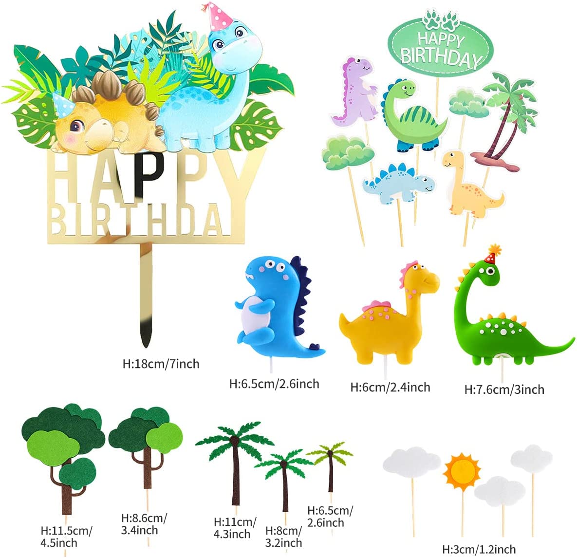 iZoeL Dinosaur Cake Decoration, 3D Dinosaur Cake Toppers, Dinosaur Happy Birthday Caker Topper,Dinosaur Cupcake Topper for Kids Boys Birthday Party Cake - 21PCS - Reusable
