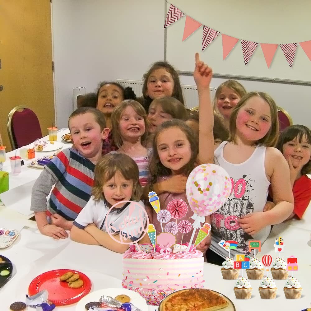iZoeL Cake Decoration First Day of School Girl School Child Cake Decoration School Sugar Bag Cake Topper Confetti Balloon Paper Fan ABC 123 Cake Cupcake Muffin Decoration Cake Toppers