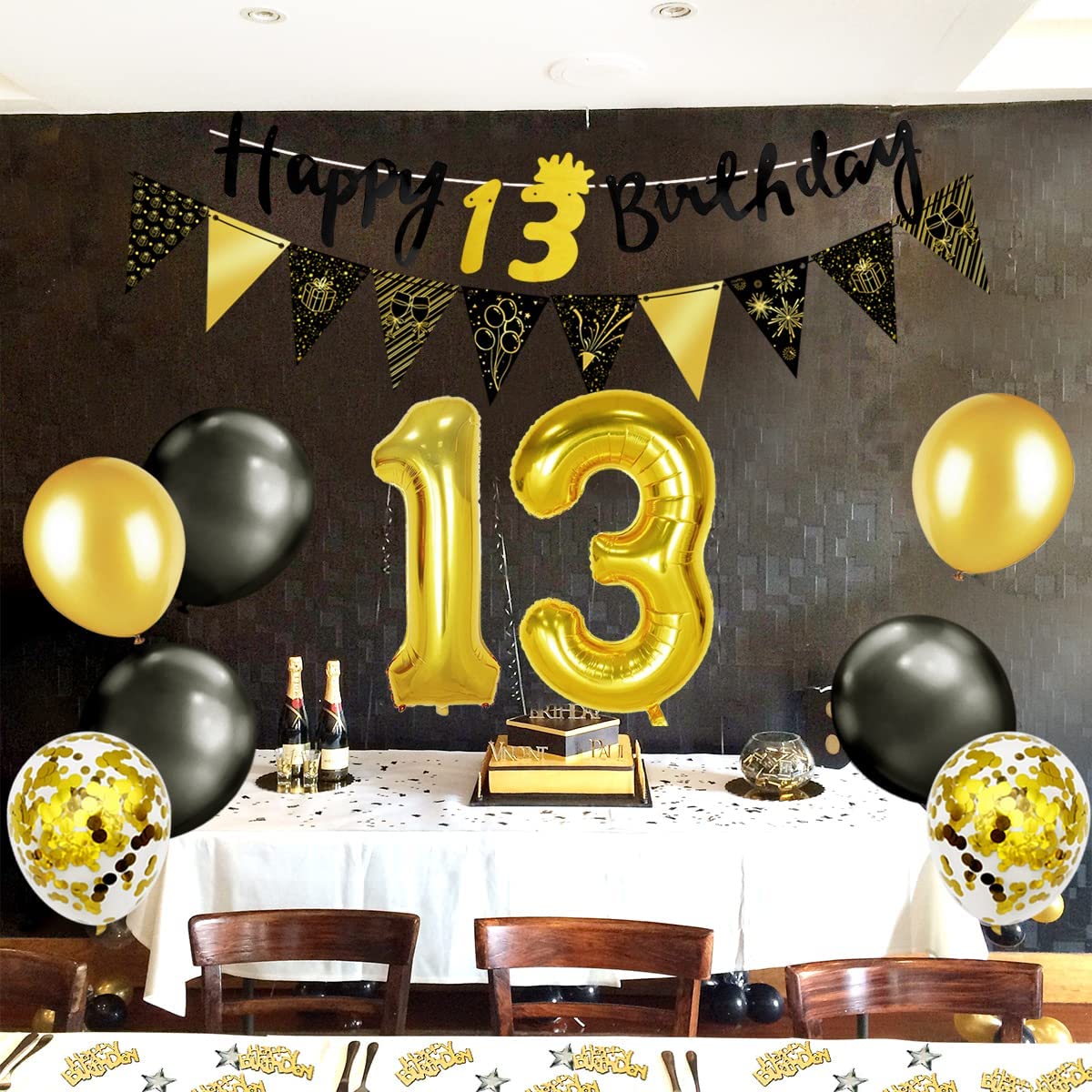 iZoeL 13th Black Gold Birthday Party Decorations - small