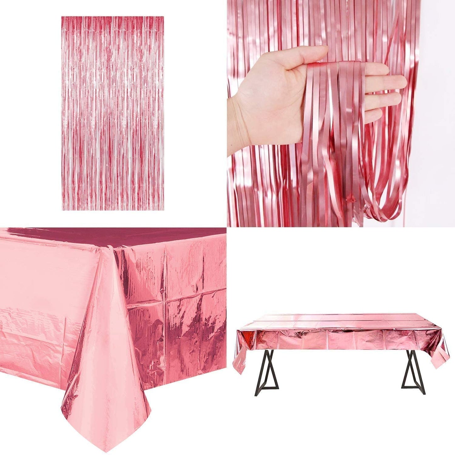 iZoeL Pink Birthday Party Decoration Happy Birthday Banner Pink Fringe Curtain, Foil Tablecloth, Heart Star Foil Confetti Balloons and 10g Table Confetti for Girl Women Birthday Party
