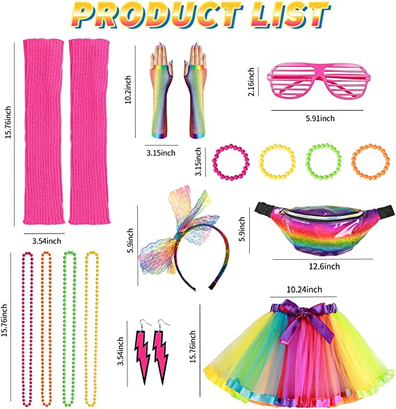 iZoeL 80s Fancy Dress for Women Halloween Costumes for Girls 80s Accessories 80s Costume80s Outfits - Waist Packs Tutu Skirt 4 Layers, Headband Leg Warmers Necklace Bracelets