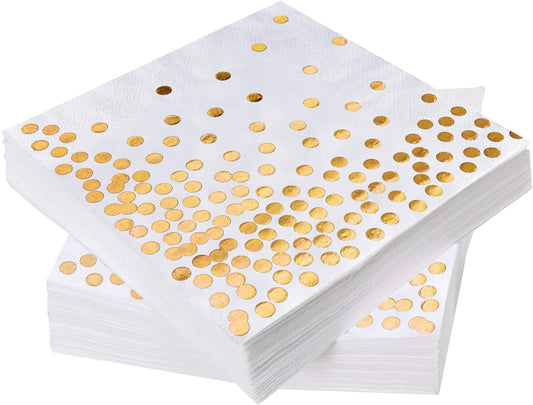 iZoeL 60pcs Gold Party Paper Napkins, Gold Serviettes Cocktail Napkins 3 Layers with Golden Dots - Soft & thick- Disposable Tableware for Birthday Hen Party Wedding Anniversary 6.5x6.5 IN