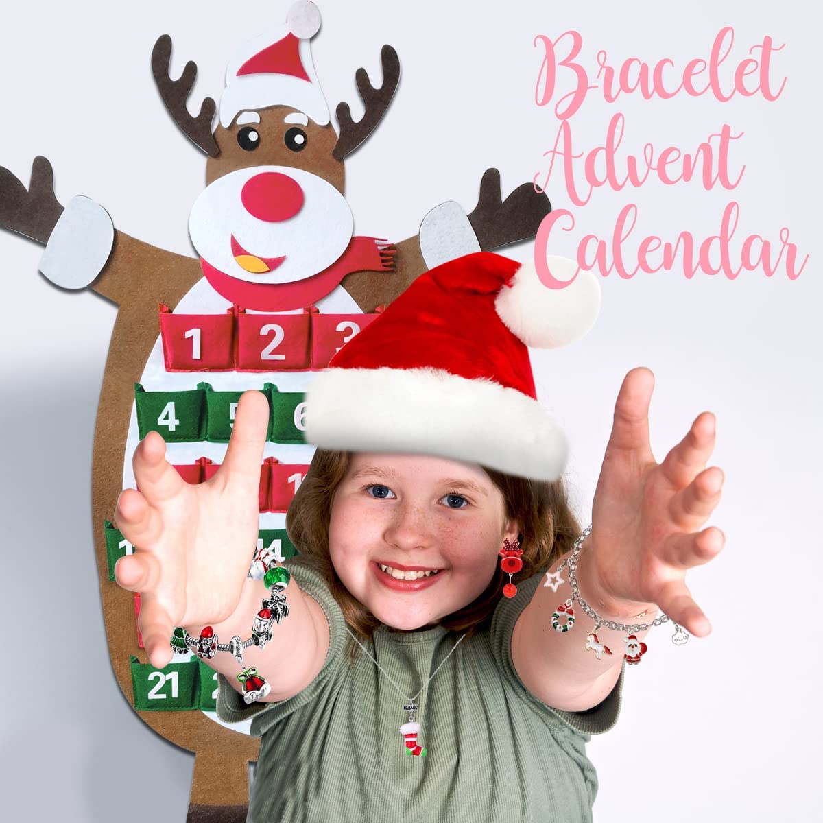 iZoeL Advent Calendar Jewellery 2021 for Girls Kids, 24 Felt Elk Bracelets Charms Earings for Daughter Niece Sister Granddaughter - Traditional Advent Calendar (Paper)