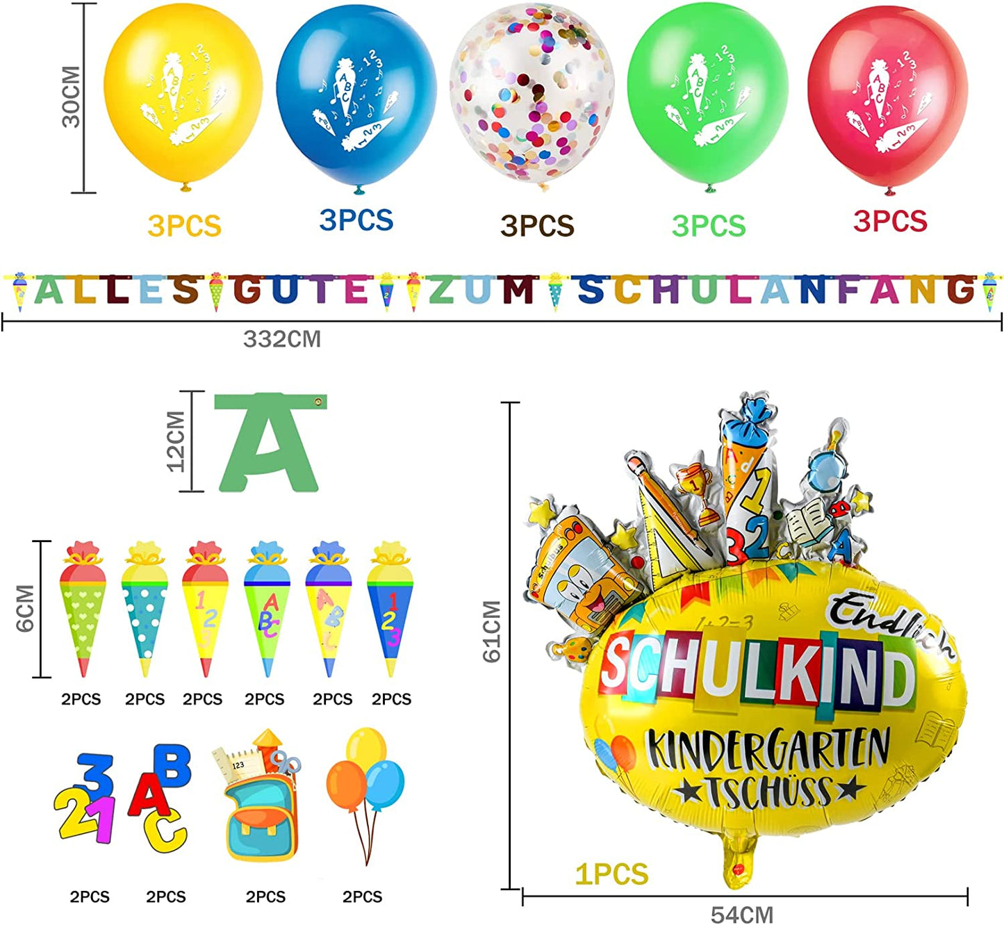 iZoeL School Decoration Boy Girl Finally School Child Foil Balloon "Alles Gute zum Schulanfang" Garland Balloon School Decoration