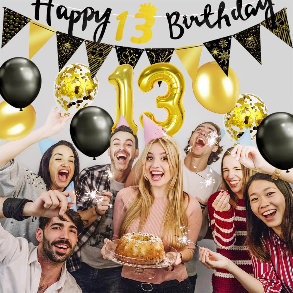 iZoeL 13th Black Gold Birthday Party Decorations - small