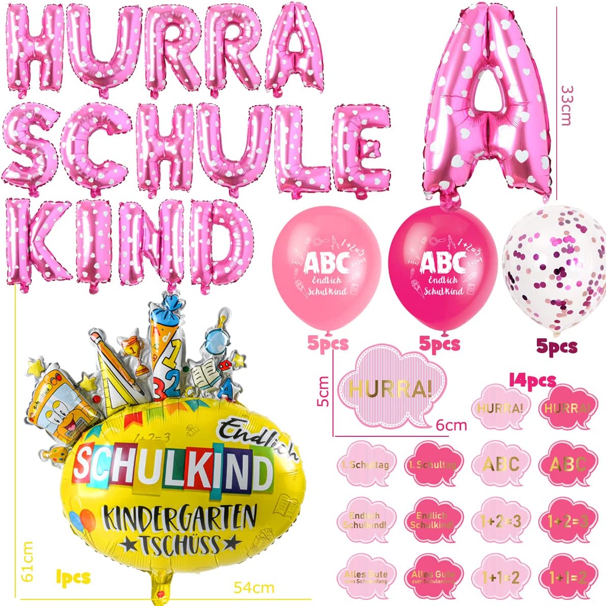 iZoeL Schule Kind Foil Balloon Garland School Balloon Confetti Pink