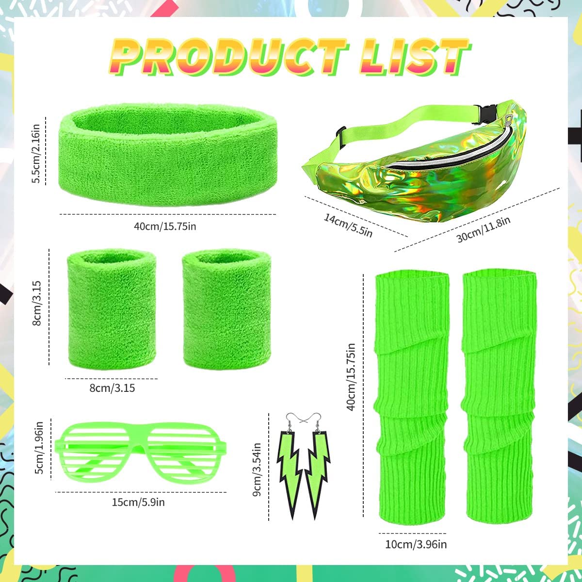 iZoeL 80s Fancy Dress for Women 80s Accessories Halloween Costumes for Kids 80s Outfits for Girls - Waist Packs Headband Wristbands Leg Warmers - Neon 80s Fun Run Teams