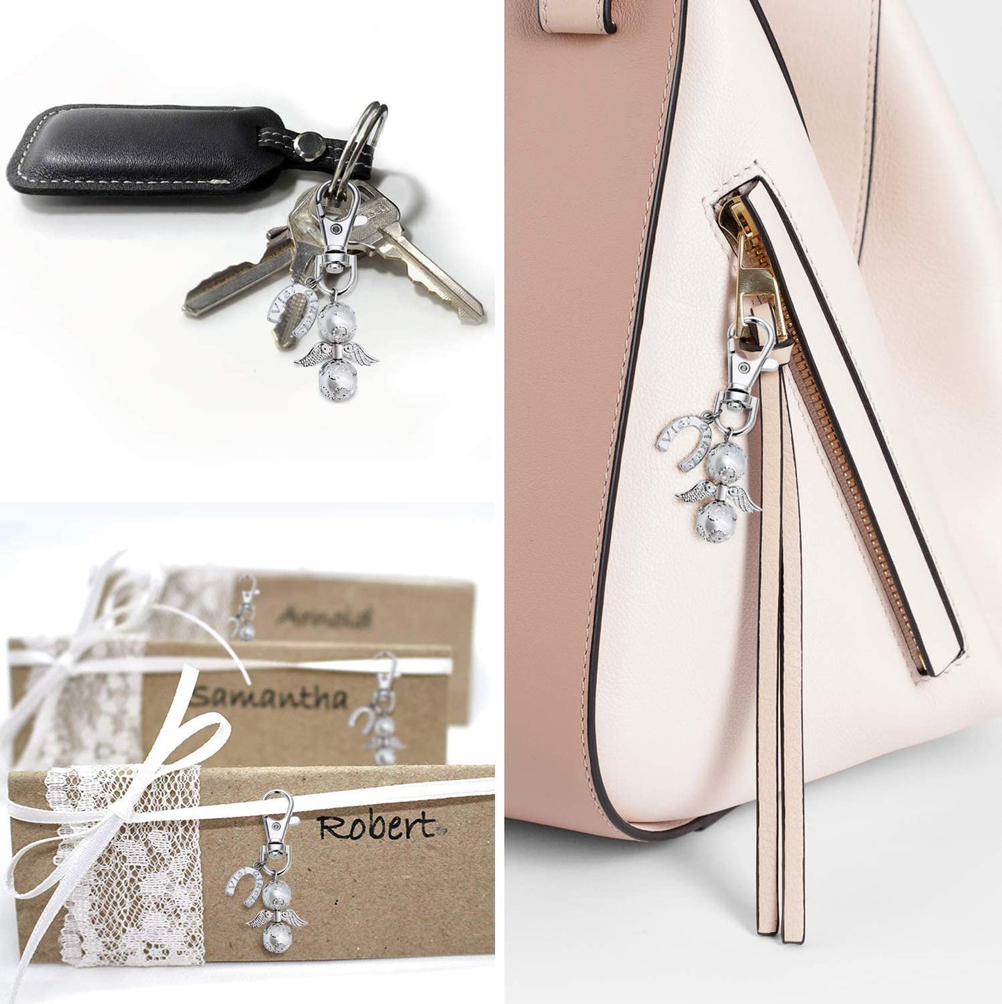 iZoeL 20 Guardian Angel Keychains Lucky Horseshoe Pendants Plus 20 Organza Bags, Thank You Nurse Gift Thank You Doctor Gift, Funeral Guest Gift Baby Shower Gift Bridal Party Favors Wedding Gift