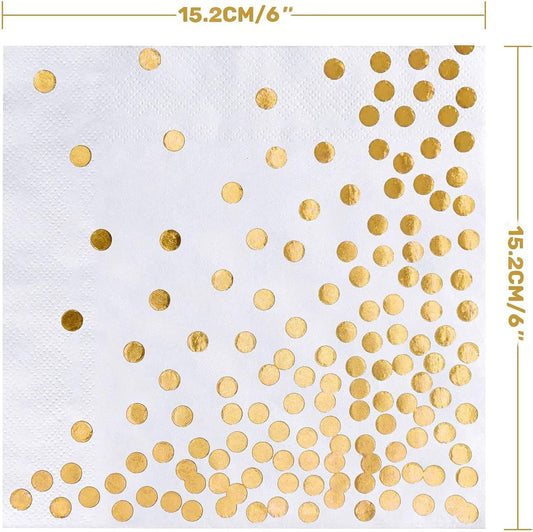 iZoeL 60pcs Gold Party Paper Napkins, Gold Serviettes Cocktail Napkins 3 Layers with Golden Dots - Soft & thick- Disposable Tableware for Birthday Hen Party Wedding Anniversary 6x6 IN