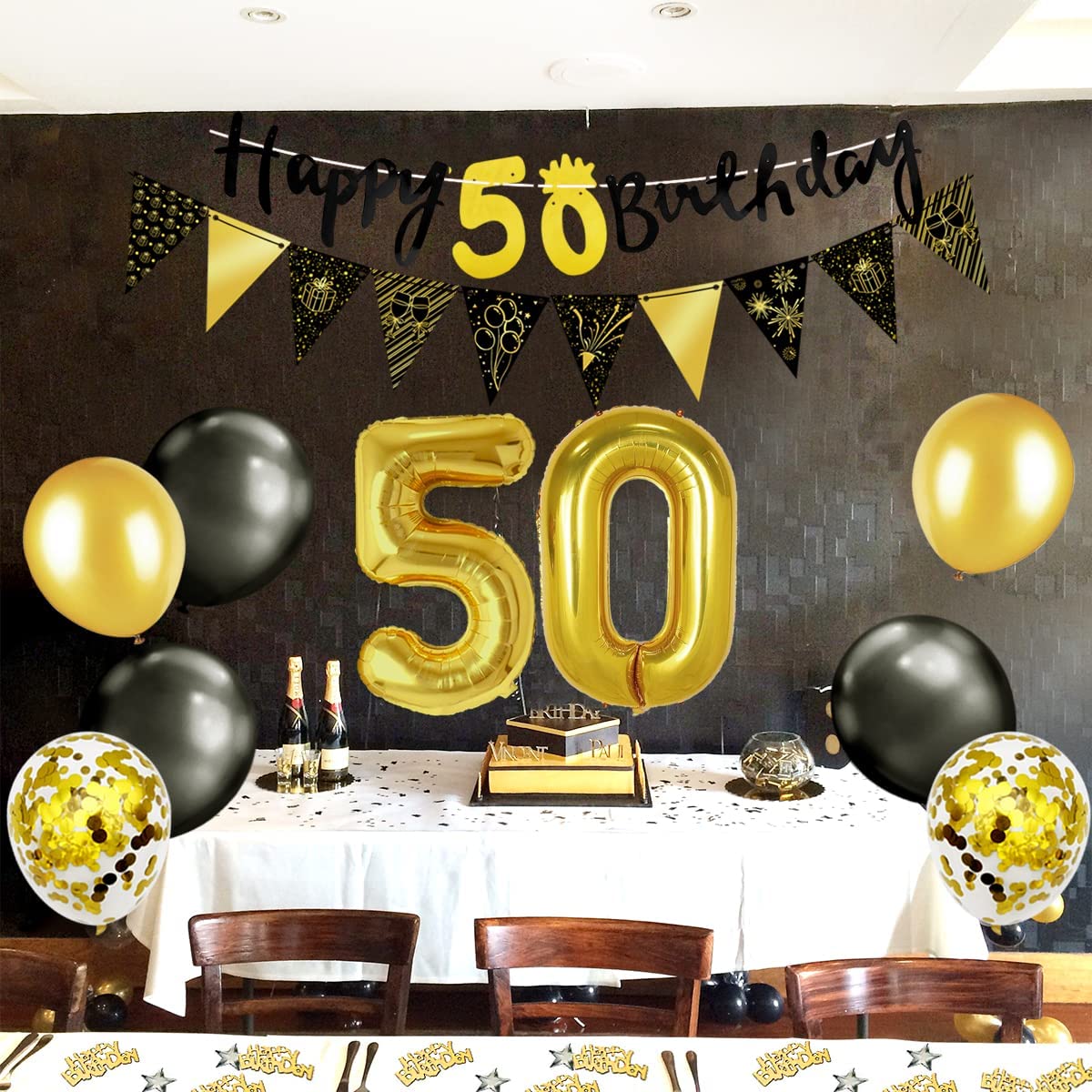 iZoeL 50th Black Gold Birthday Party Decorations - small