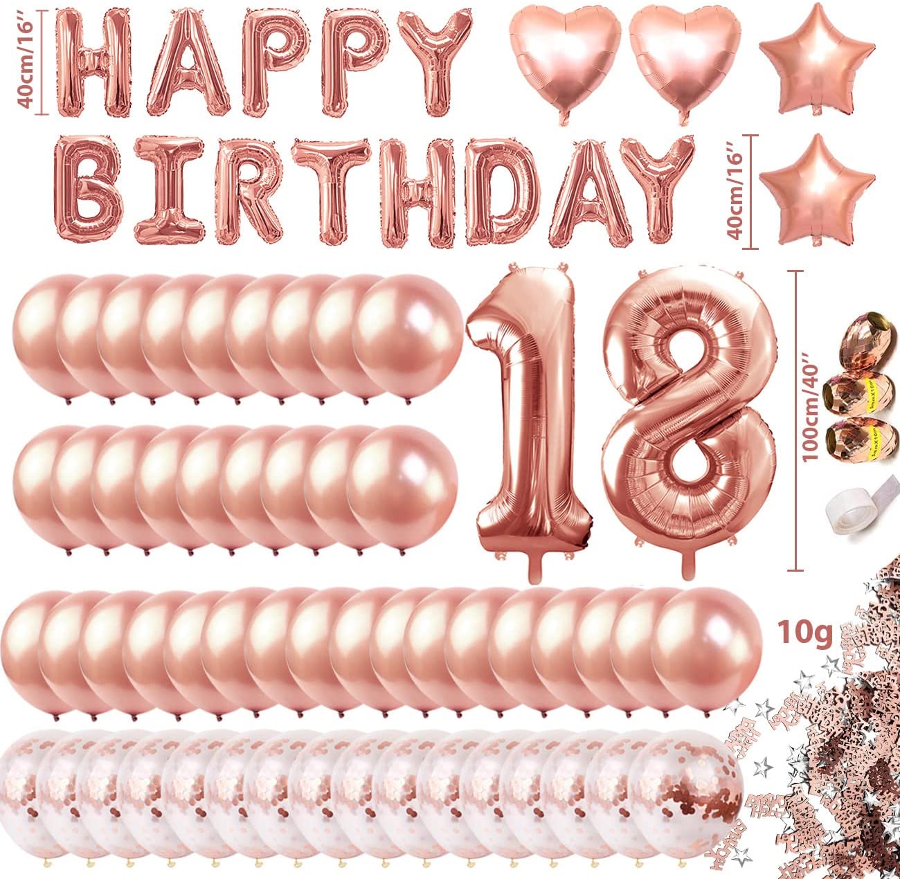 iZoeL 18th Rose Gold Birthday Balloon