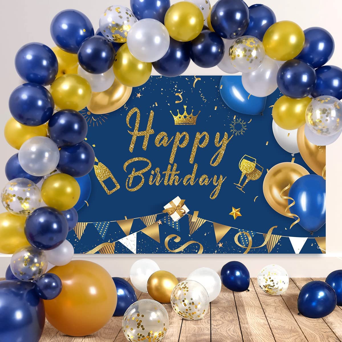 iZoeL Navy Blue, Gold Balloon Arch Garland Kit
