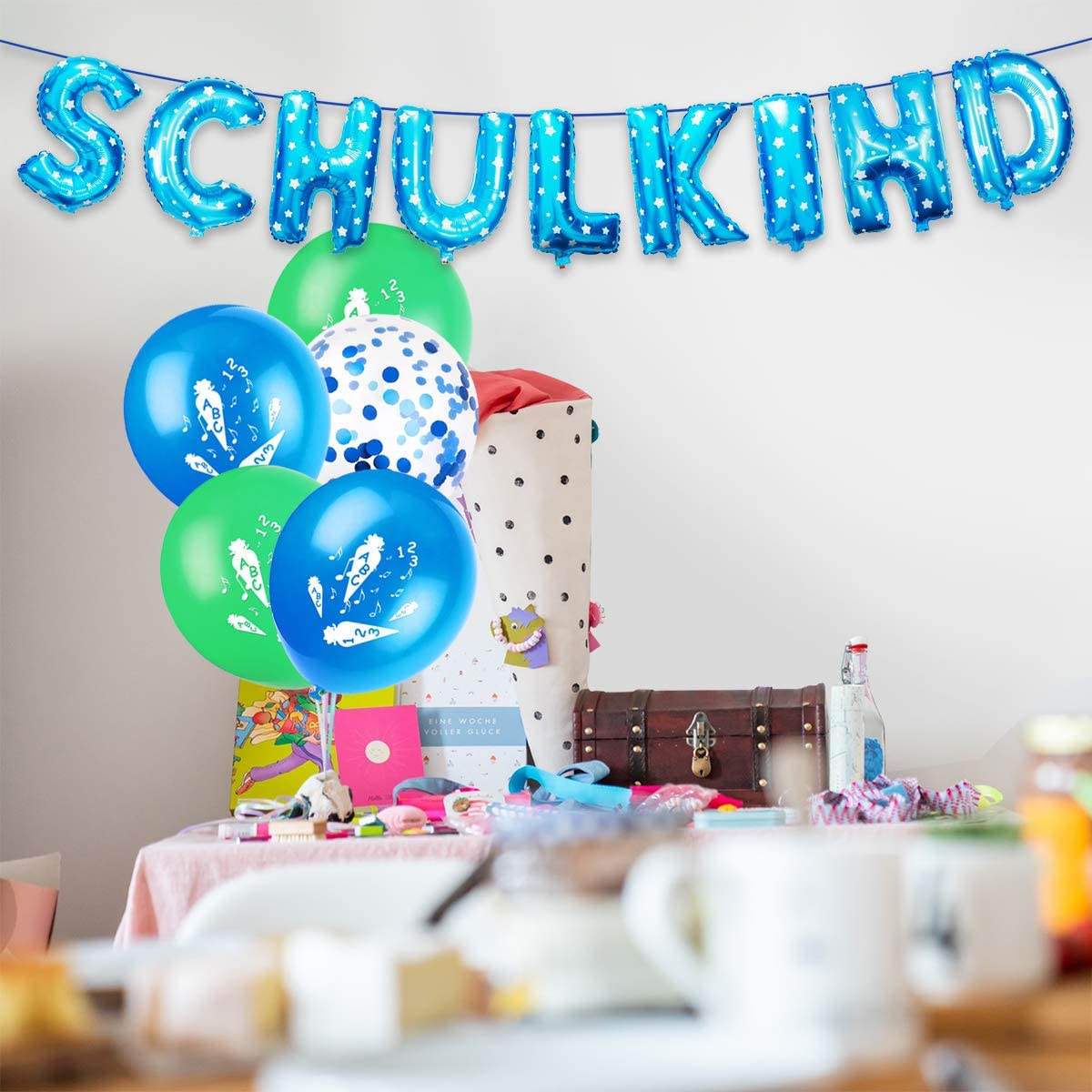 iZoeL Schuleinführung Schulanfang Einschulung Deko SCHULKIND Foil Balloons 15 Latex Balloons for boys 379-1