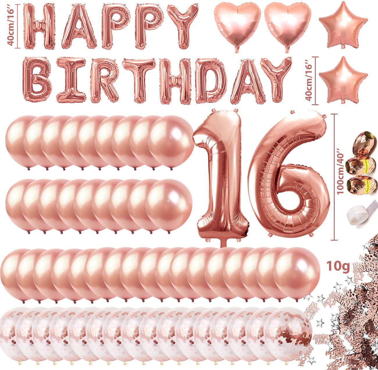 iZoeL 16th Rose Gold Birthday Balloon