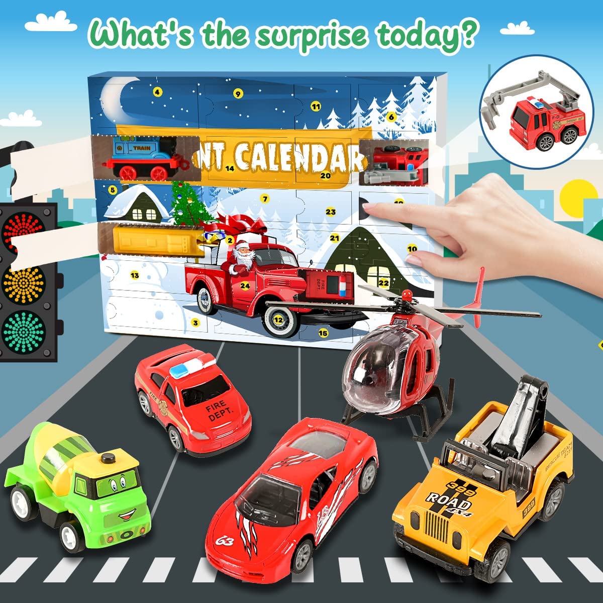 iZoeL Cars Advent Calendar for Kids Boys 2022 Christmas, 24 Pull Back Vehicles Helicopter Construction Vehicles Fire Truck Car Countdown Days to Christmas for Son Grandson Girls
