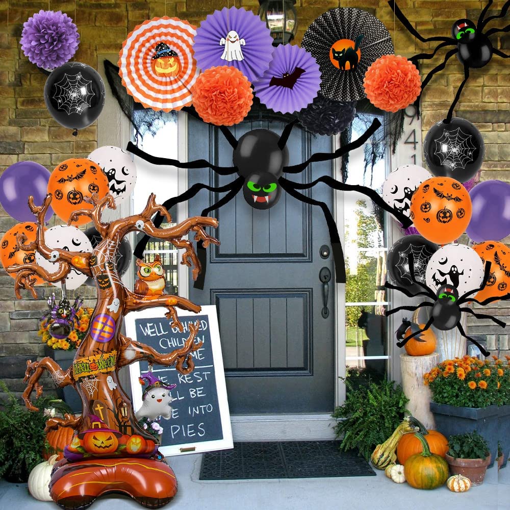 iZoeL Halloween Balloon Party Decoration Big Tree Aluminum Film Pulling Flag Folding Flowers Spider A Roll of Crepe Paper